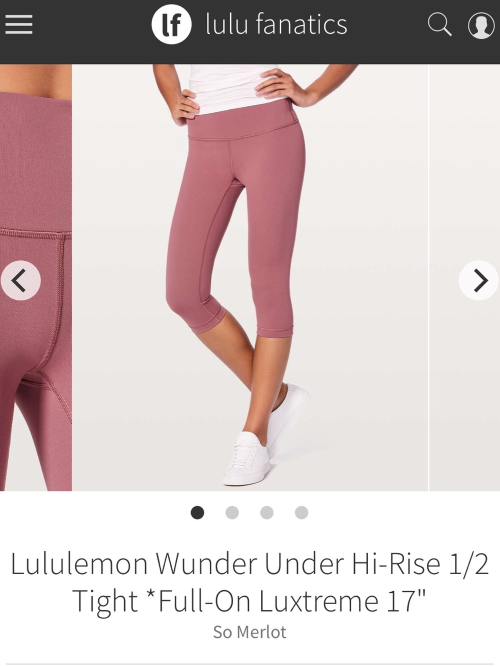 Lululemon Wunder Under Hi-Rise 1/2 Tight *Full-On Luxtreme 17" Size 4